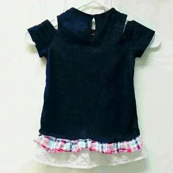 Emily Rose Cut Out Shoulder Girls Sz 5 Denim Flower Lace Trim - Picture 10 of 12